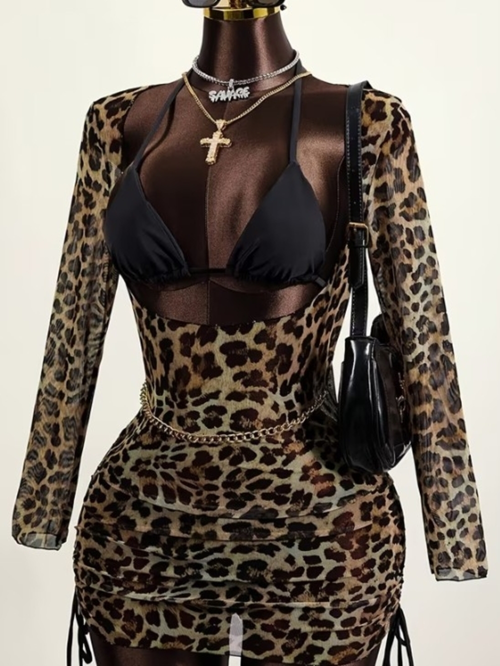Leopard Mesh Bodycon Dress (Cover Up Only)
